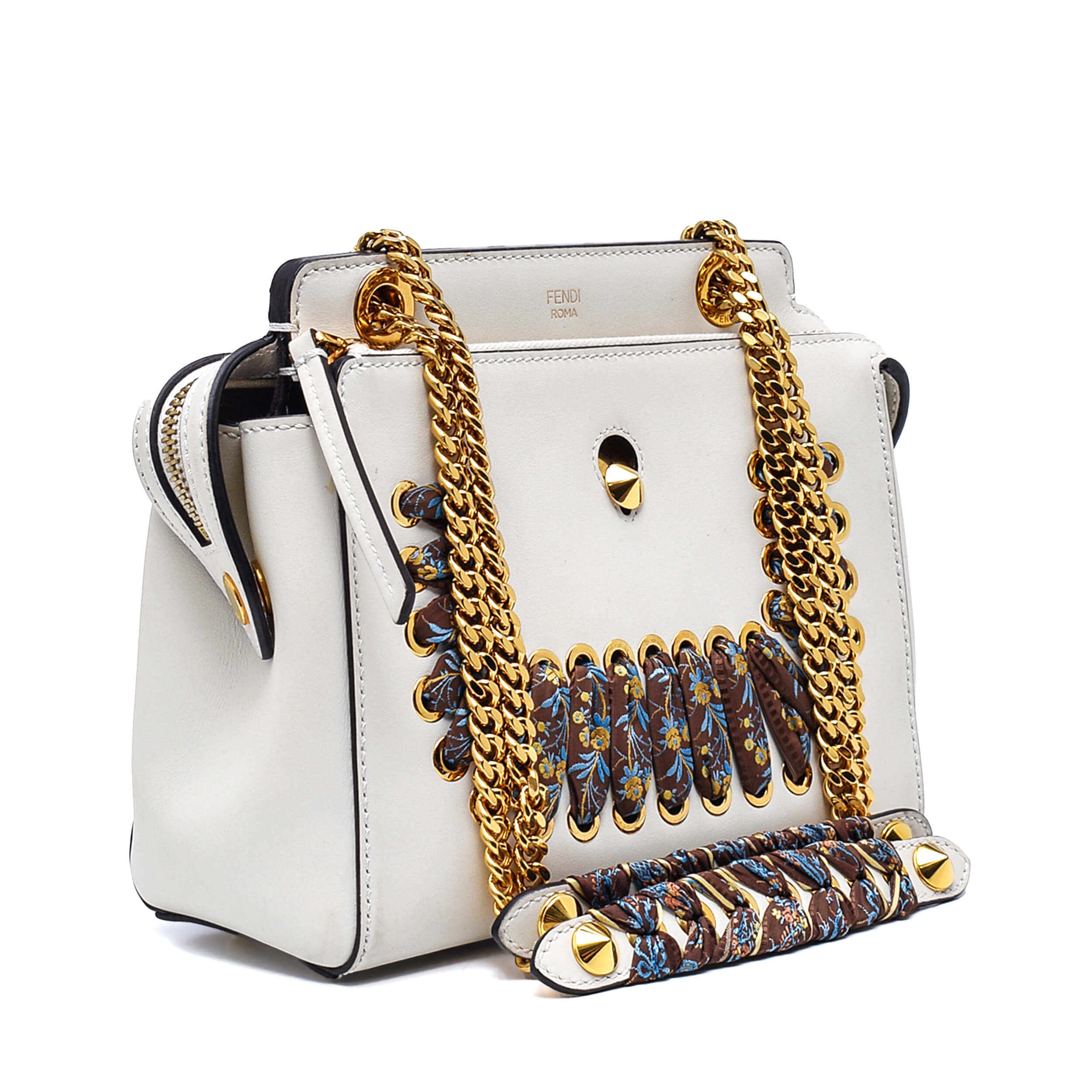 Fendi - White Leather Whipstitch Small Dotcom Bag 